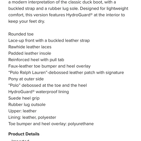 NWT Polo by Ralph Lauren Men’s Oslo Waterproof Hydroguard Black Boots 13D - Picture 7 of 8